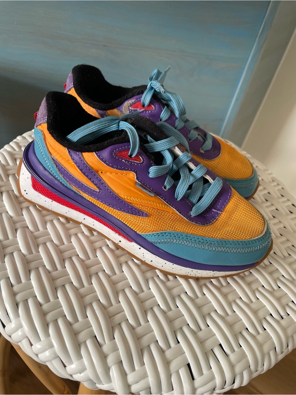 FILA Youth Size 2  Retro Colorblock Mesh in Yellow, Purple & Teal
